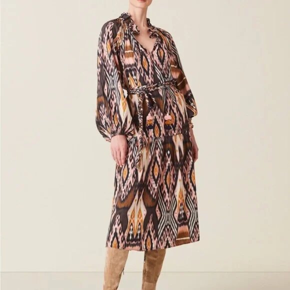 Figue Magnolia Abstract-Print Belted Midi Dress - Picture 1 of 12